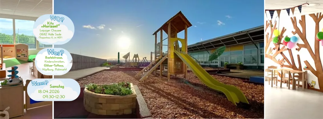 Spielplatz auf dem Dach und Einblicke in die Kitaräume
