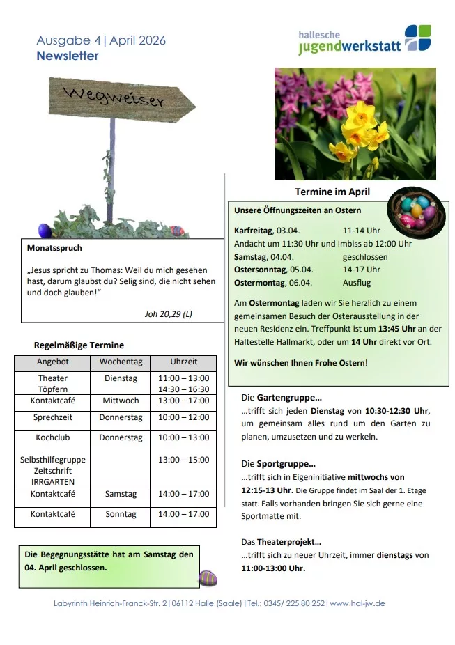 Bild Newsletter Begegnungsstätte Labyrinth Seite 1