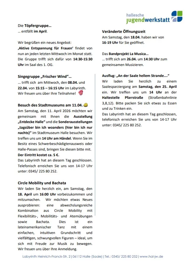Bild Newsletter Begegnungsstätte Labyrinth Seite 2