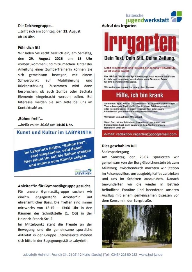Bild Seite 2 Newsletter Labyrinth August