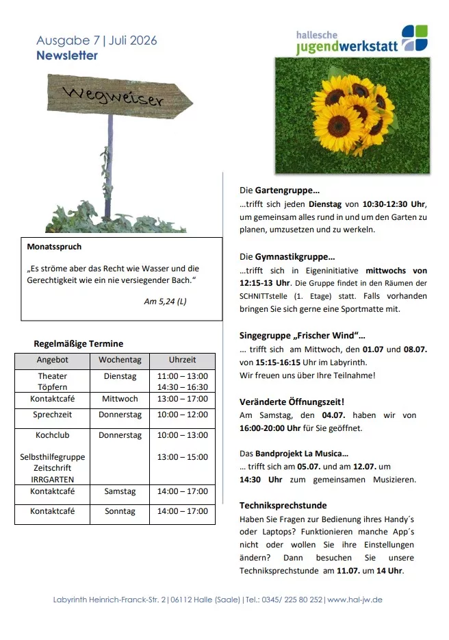 Bild Seite 1 Newsletter Labyrinth Juli