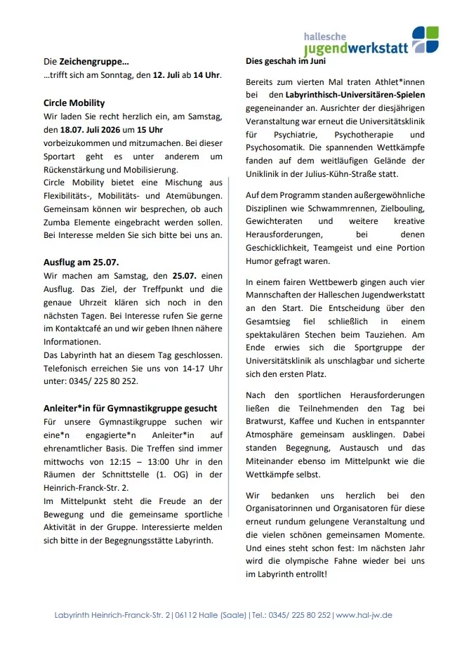 Bild Seite 2 Newsletter Labyrinth Juli