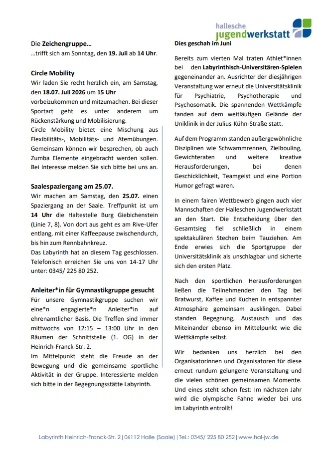 Bild Seite 2 Newsletter Labyrinth Juli 