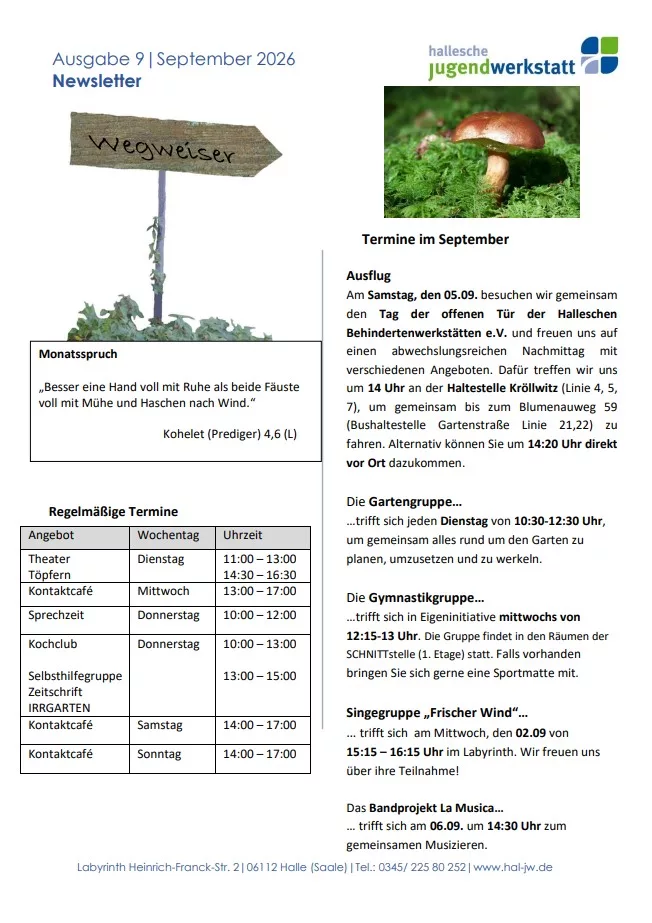 Bild Seite 1 Newsletter Labyrinth September