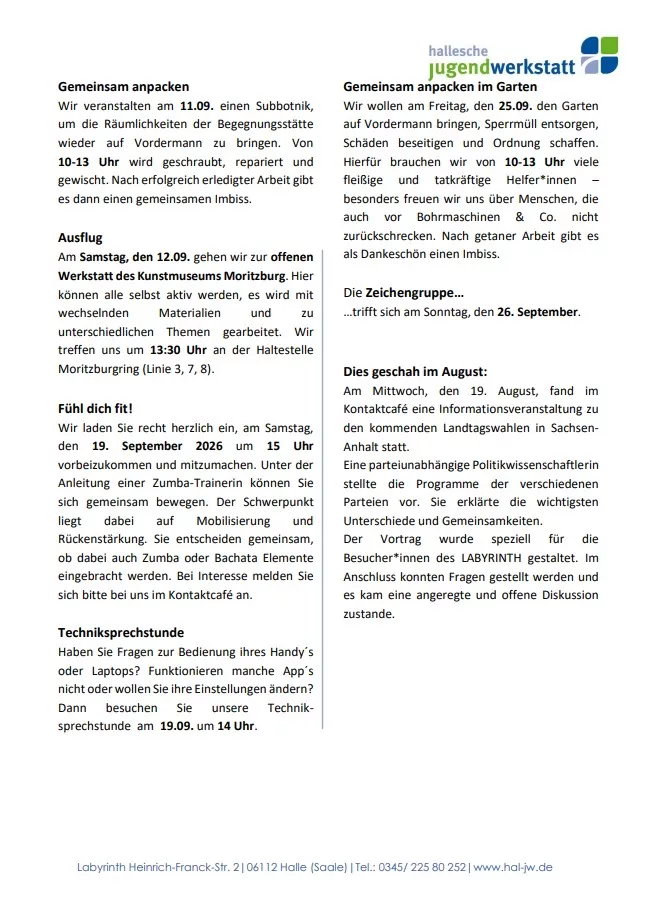 Bild Seite 2 Newsletter Labyrinth September